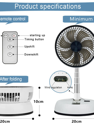 Ventilatore portatile oscillante in piedi con telecomando Ventilatore da tavolo pieghevole Ventilatore a piedistallo alimentato a batteria ricaricabile per il campeggio