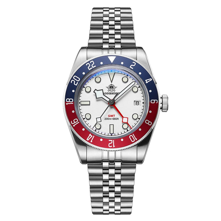 ADDIESDIVE New GMT Watch For Men Gift Bubber Glass AR Coating 200m Waterproof Diving BGW9 Luminous Date Sport Business Wristwatc