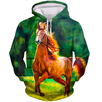 Fashion Horse Hoodies Animal 3D Print Men Women Autumn Casual Hooded Sweatshirts Oversized Harajuku Pullovers Man Tops Clothing