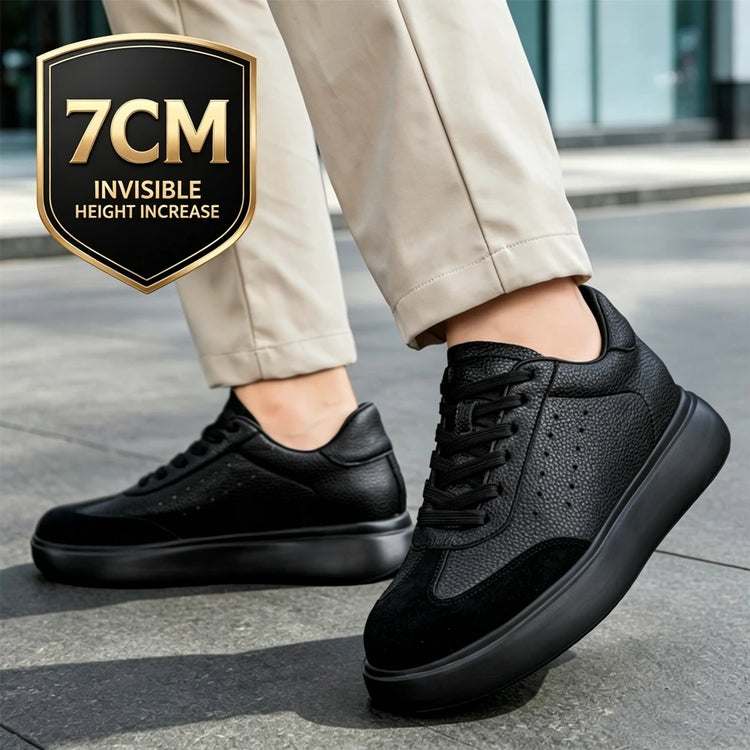 7CM Invisible Height Elevator Shoes for Men Breathable Comfort Leather Casual Sneakers Thick Platform Sole Lace Up Lift Sports