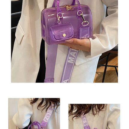 2025 Transparent PVC Beach Bag, Korean Style, Fresh and Sweet Silicone Shoulder Bag, Medium Size with Zipper Closure