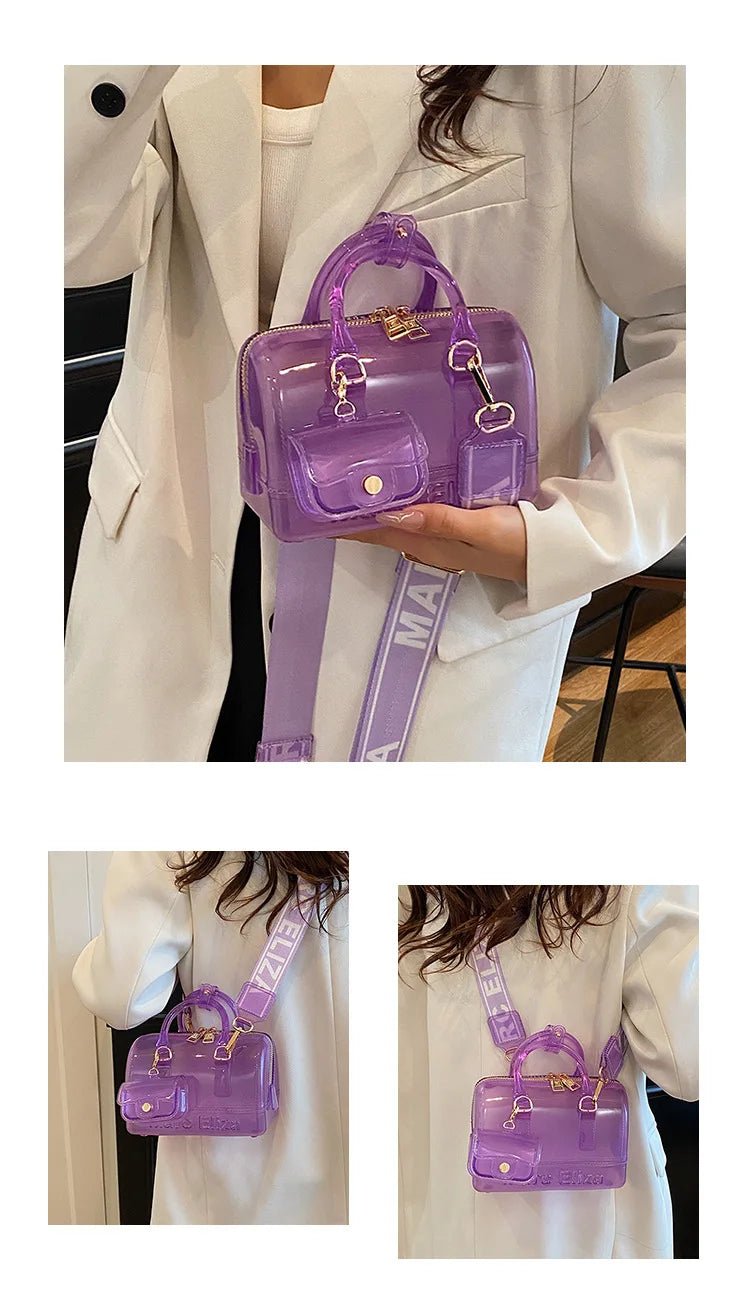Borsa da Spiaggia in PVC Trasparente 2025, Stile Coreano, Borsa a Tracolla Fresca e Dolce in Silicone, Misura Media con Chiusura a Cerniera