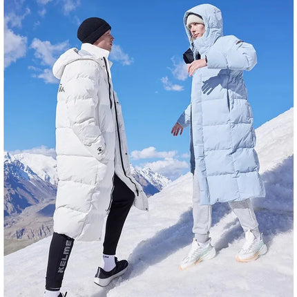 Kelme Long Down Men Winter Jacket Hooded Warm Windproof Couple Camping Equipment Paragraph Down Coat Jacket Women Утепленный
