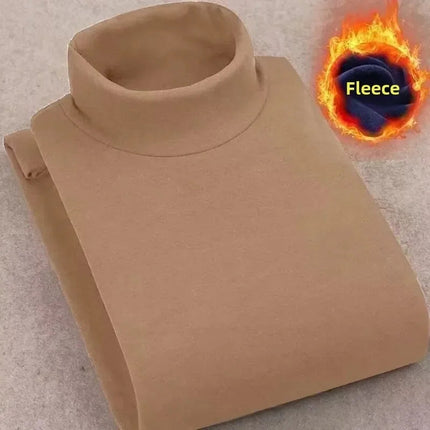 Double-Sided Fleece Long Sleeve T-Shirt For Men Autumn/Winter Half Polo/Turtle Neck Base Layer Top Inner Warm Top PlatiNum
