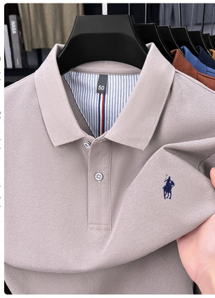Polo à manches longues de marque haut de gamme 100 % coton, nouveau t-shirt décontracté à revers pour homme d'affaires, confort de luxe avec broderie Paul poney