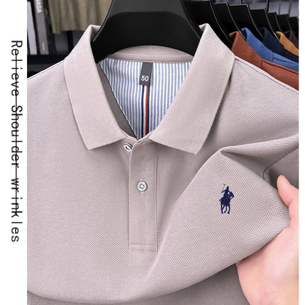 High-end branded long-sleeved polo shirt, 100% cotton, new business men's leisure lapel t-shirt, luxury comfort with Paul pony embroidery