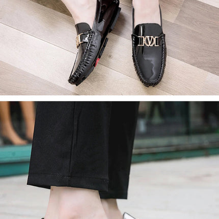 Scarpe a cuffia da uomo, scarpe slip-on primaverili ed estive, scarpe da uomo alla moda in pelle verniciata stile coreano, scarpe pigre basse, scarpe casual, fatte a mano