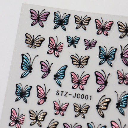 Glitter Butterfly Nail Stickers Decals Charm 3D Shiny Blue Pink Design Self Adhesive Sliders Nail Art Foils Manicure Decorations