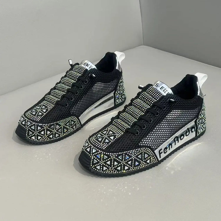 Sneakers Casual Men Designer Punk Bling Board Shoes Fashion Leather Mesh Breathable Increased Internal Flat Platform Sport Shoes