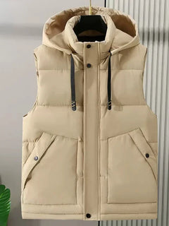 Big Size Men Padded Vest Winter Hooded Zip-up Sleeveless Jacket Padding Golf Cotton Waistcoat Work Warm Large Pocket Plus 8XL