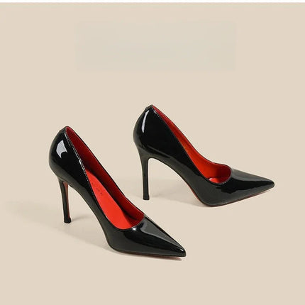 7cm Black Red Sole High Heels Spring Pointed Toe Stiletto Heel Sexy Shiny Single Shoes Fashion Patent Leather Women's Shoes PlatiNum
