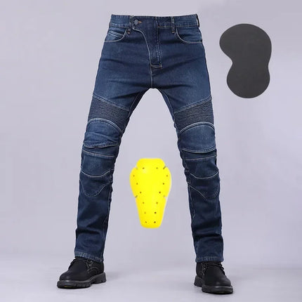 Men's Motorcycle Riding Jeans Pants, Anti-Skid Abrasion Resistant All-Weather Classic Fit Race-Ready Biker Gear PlatiNum