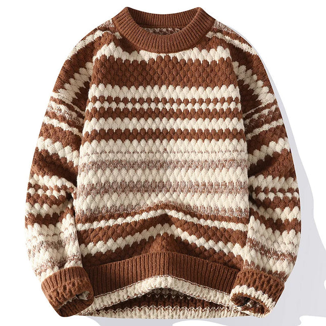 Winter Men's Loose Pullover Male Slim Fit Fashion Knitted Sweater Man Thick Warm Pull Homme Retro Stripe Sweaters