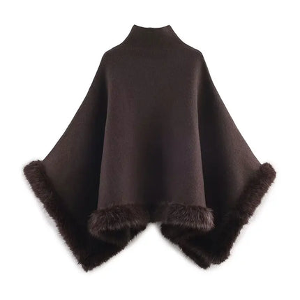 NLZGMSJ Autumn Women Fur Splice Cape Jacket New Fashion Loose Leisure Poncho Coat Elegant Hight Street Women Cloak ﻿Y2K