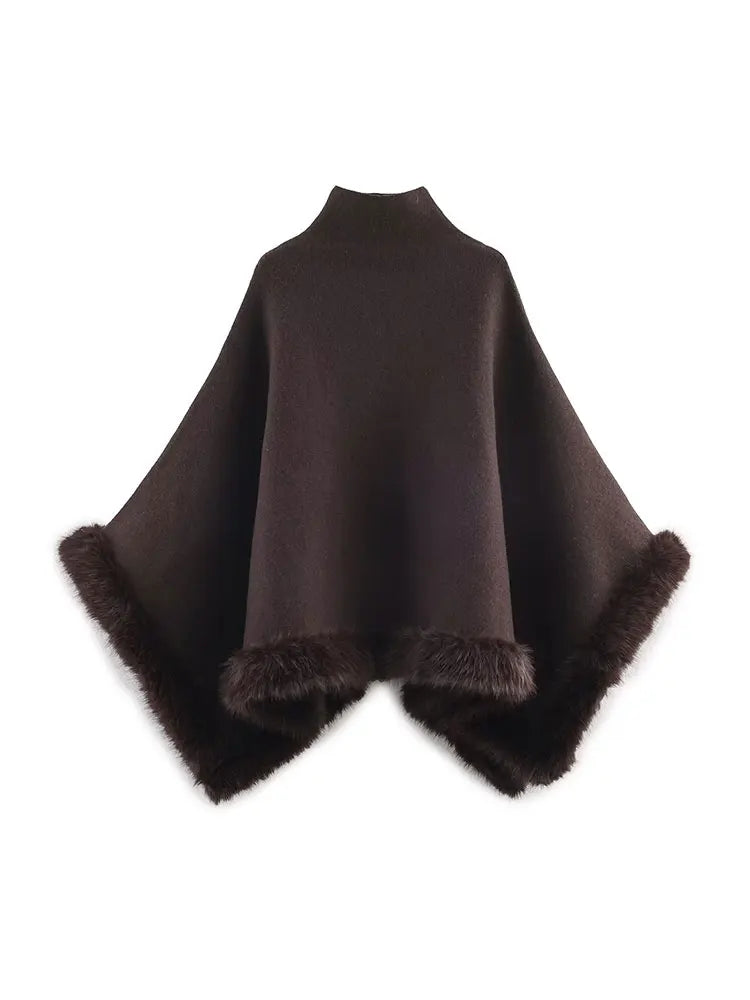 NLZGMSJ Autumn Women Fur Splice Cape Jacket New Fashion Loose Leisure Poncho Coat Elegant Hight Street Women Cloak ﻿Y2K