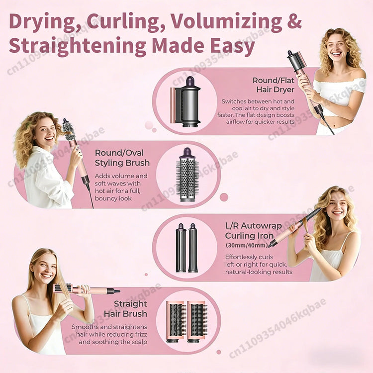Sencicimen 6 IN 1 Multi Hair Styler Dryer Brush Negative Ion Air Styler for Auto-Wrap Curling Hair Styling Tools Hair Dryer Set