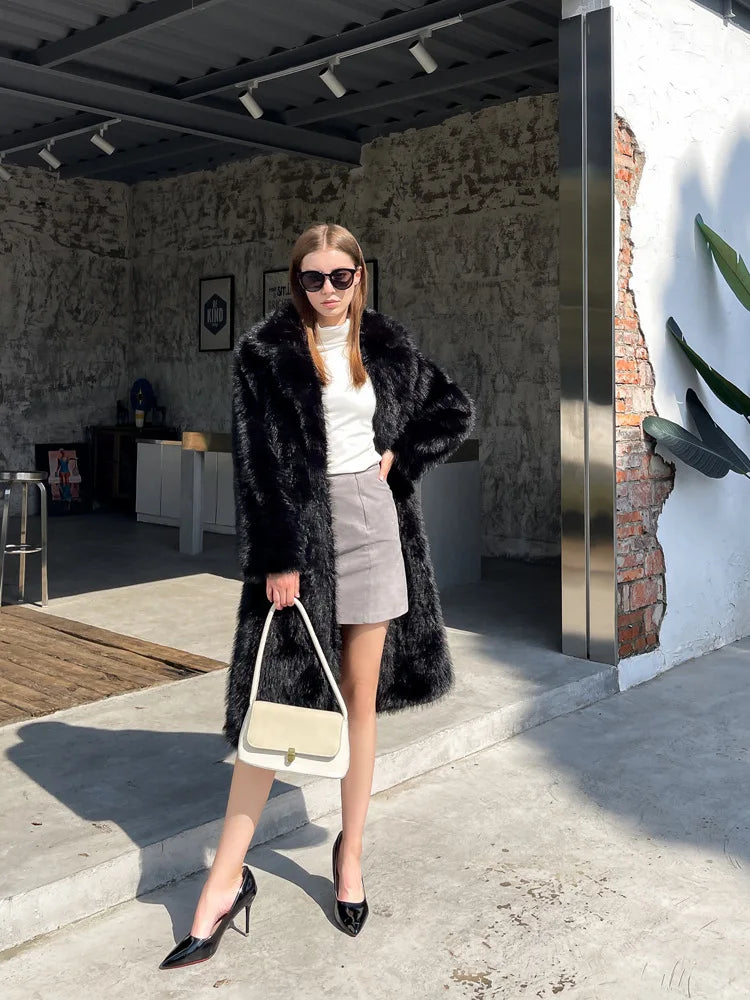 ZADORIN Winter Fluffy Jacket Women Solid Lapel Long Faux Fox Fur Coat Ladies Furry Warm Pink White Jacket Trench Coats Tops