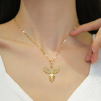 Trendy Phoenix Stainless Steel Cubic Zirconia Necklaces For Women Men Gold Color Metal Crystal Necklace Party Everyday Jewelry PlatiNum