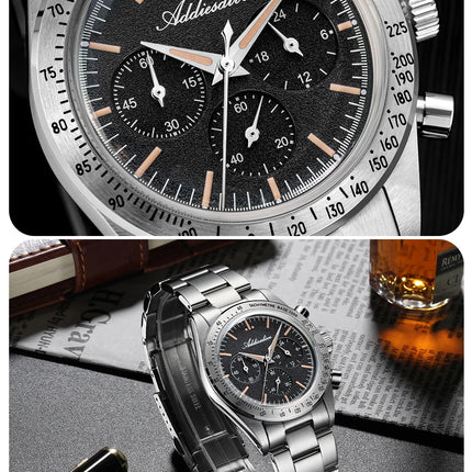 ADDIESDIVE Chronograph Watch For Men 10Bar Waterproof 316L Stainless Steel 0S20 C3 Vintage Luminous Luxury  Quartz Watch AD2552