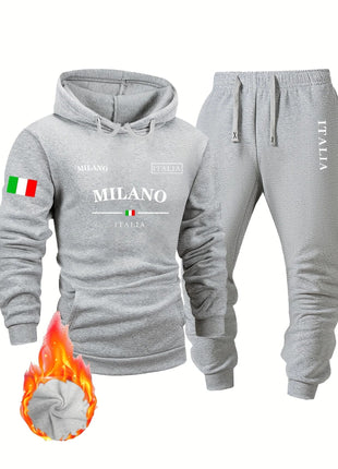 Italy pattern Men's Hoodie and Bundled pants set fleece Autumn winter two-piece set top bottom sets windproof Warm Cotton suit PlatiNum