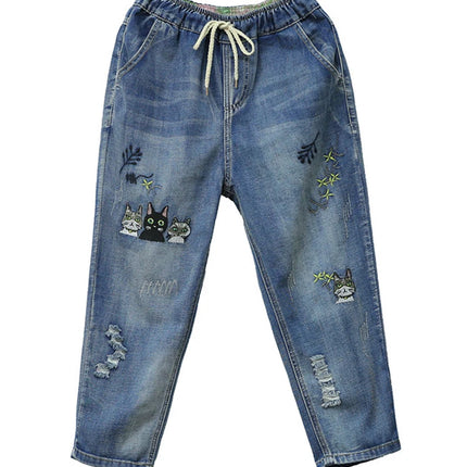 Amax luluE 2025 Moda Estate Streetwear Pantaloni in denim Donna Vintage Jeans elastici Donna Casual Allentato Ricamo Pantaloni Harem