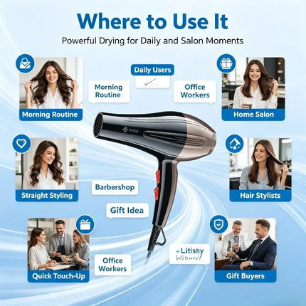 2200W Professional Hair Dryer AC100-240V Adjustable Temperature Speed Cold Shot Blow Dryer With Concentrator Nozzle Salon Home Travel Hair Styling Tool