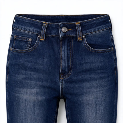 Jeans Women High Waist Bootcut Dark Blue Vintage Wash, Slimming Shaping Stretch Denim for Office and Leisure,Yw-1979