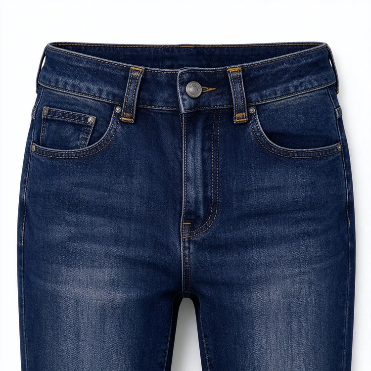 Jeans Women High Waist Bootcut Dark Blue Vintage Wash, Slimming Shaping Stretch Denim for Office and Leisure,Yw-1979