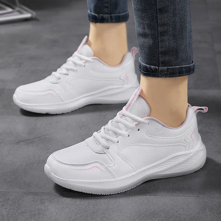 PU Leather Women's Running Shoes Lightweight Casual Sports Shoes Waterproof Outdoor Training Sneakers for Jogging Tennis PlatiNum