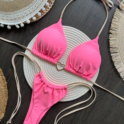 Nuovo bikini bianco a tinta unita da donna, costume da bagno alla moda con lacci a vita bassa, set due pezzi platinumshop