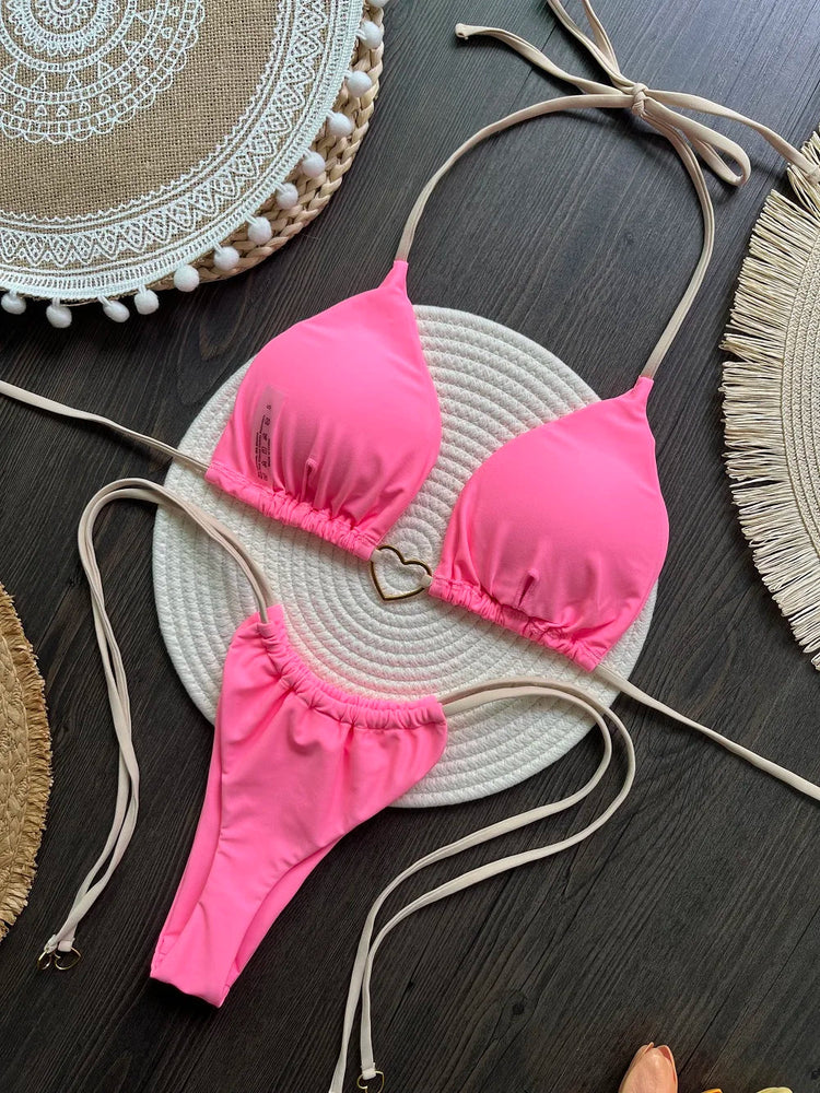 Nuovo bikini bianco a tinta unita da donna, costume da bagno alla moda con lacci a vita bassa, set due pezzi platinumshop