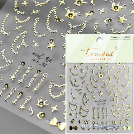 Punk Glitter Powder Blue Pink Star Charm Laser Silver Gold Starlight Rhinestones Moon DIY Nail Art Stickers Manicure Tool Decals