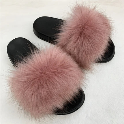 Fluffy Slippers for Women Soft Faux Fur Women's Summer Slippers Stylish Open Toe Sandals Comfy Fuzzy Indoor Outdoor Beach Shoes