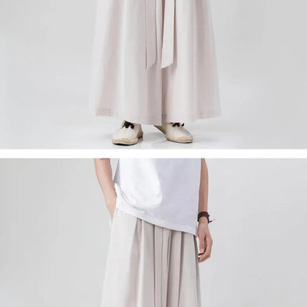 Pantaloni retrò in cotone e lino stile cinese Uomo Kimono estivo Pantaloni tradizionali in tinta unita Pantaloni casual a gamba larga streetwear maschile
