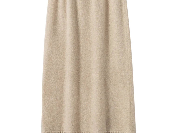 New Straight A-line Skirt Women's 100% Cashmere knitwear Spring Autumn Casual Loose Tassels Soft High Waist Mid Length Skirt PlatiNum