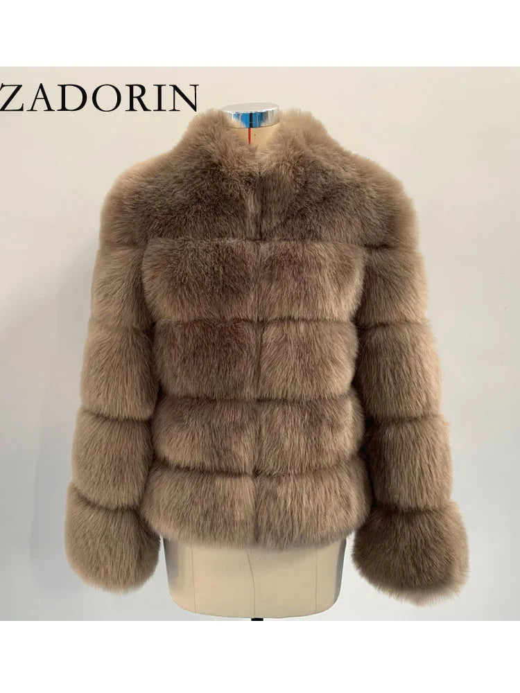 ZADORIN Fashion Thick Warm Winter Coat Woman Luxury Faux Fox Fur Coat Jackets Woman Stand Fur Collar Fake Fur Jacket Outerwears
