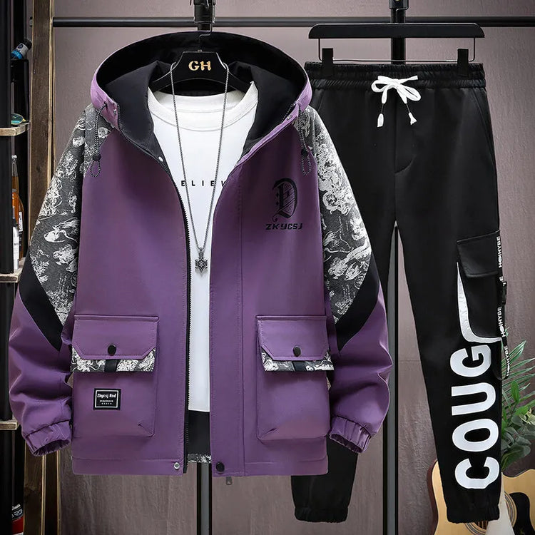 2025 Men Tracksuit Casual Joggers Hooded Sportswear Jackets Pants 2 Piece Sets Hip Hop Running Sports Suit