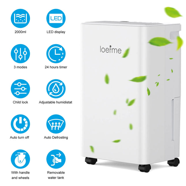 LOEFME Deumidificatore Elettrico Sbrinamento 24H Timer Smart Home Camera Da Letto Seminterrato Automatico 16L/24H 2L Serbatoio Acqua con Ruote Tubi