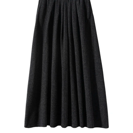 Women's Cashmere Umbrella Skirts Autumn Winter Basic Office Lady Classics 100% Cashmere Knitted A-Line High Waist Pockets Dress PlatiNum