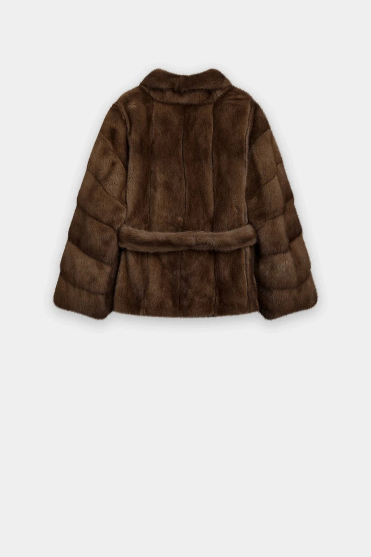 IG 2026 Women Stand Collar Belted Waist Faux Mink Fur Jacket Loose Long Sleeve Luxury Elegant Winter Party Daily Outer Coat