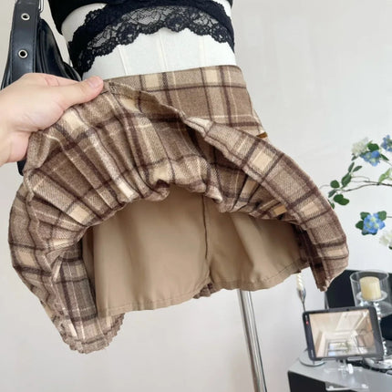 Plaid Pleated Mini Skirt Thick Wool Short Skirt High Waist Box-pleat Miniskirt for Women Teen-girl Preppy Style Outfit PlatiNum