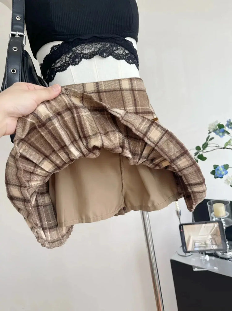 Plaid Pleated Mini Skirt Thick Wool Short Skirt High Waist Box-pleat Miniskirt for Women Teen-girl Preppy Style Outfit PlatiNum