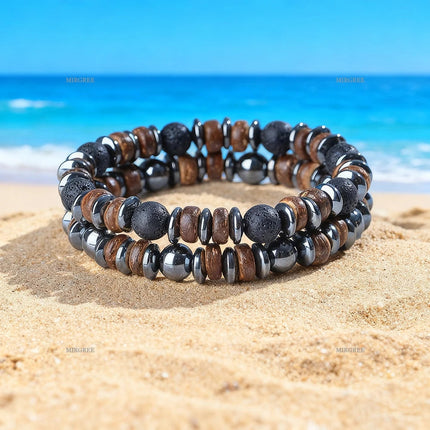 Set di braccialetti con perline in pietra naturale da uomo da 2 pezzi, gioielli da uomo in stile retrò fatto a mano all'aperto, regalo da uomo platinumshop