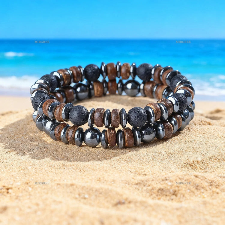 Set di braccialetti con perline in pietra naturale da uomo da 2 pezzi, gioielli da uomo in stile retrò fatto a mano all'aperto, regalo da uomo platinumshop