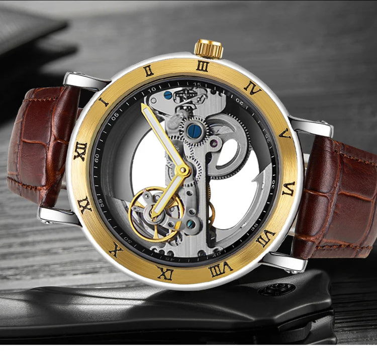 AKDPN Men's Watches Automatic Mechanical Stainless Steel Men's Wrist Watch Skeleton Automatic Watches for Man Watch Montre Homme