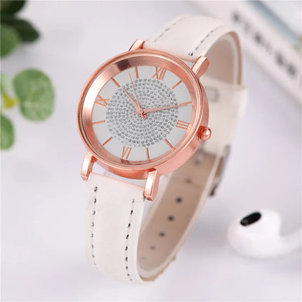 Orologio da donna alla moda con quadrante arabo, cinturino in pelle casual, orologi analogici al quarzo platinumshop
