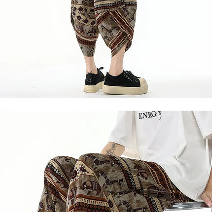 Pantaloncini estivi con stampa da spiaggia, pantaloni casual leggeri e traspiranti, pantaloni larghi alla moda da uomo, pantaloni comodi a lunghezza polpaccio per uomo