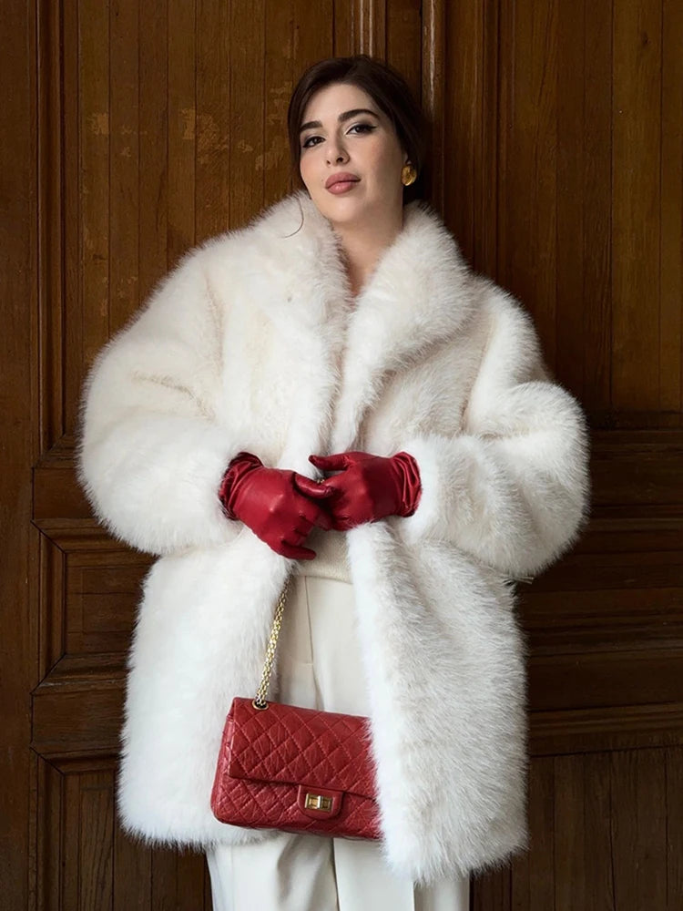 ZADORIN Luxury Winter White Pink Faux Fur Coat Woman Long Oversized Turn Down Collar Furry Fur Jacket Womens Coat Fur Faux Coats