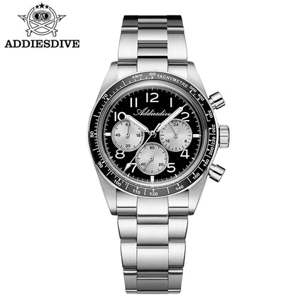 ADDIESDIVE Men's Chronograph Quartz Watch 37mm Bubble Glass 100m Waterproof Watches Ceramic Bezel BGW9 Luminous Sport Wristwatch
