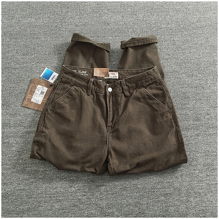 Solid color overalls men's straight leg CHINO casual pants Heavy cotton loose cone pants